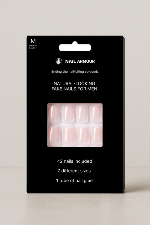 Nail Armour Natural-Looking Fake Nails For Men - 42 Nail Pack